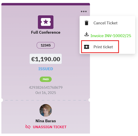 A screenshot of a ticket AI-generated content may be incorrect.